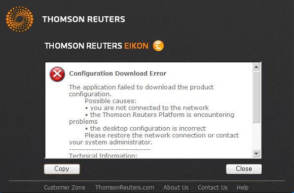 I Ve Got Configuration Download Error When I Run Eikon Forum