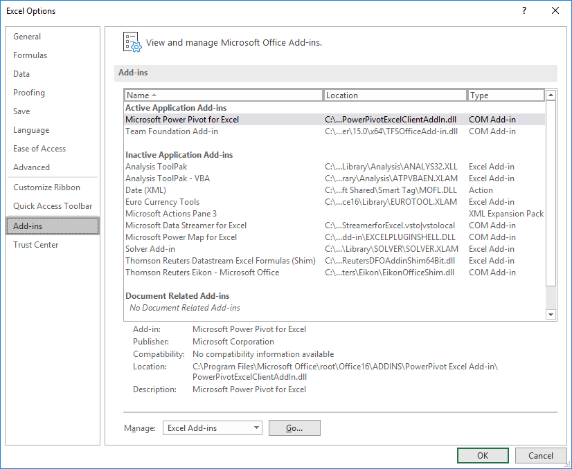 datastream excel add in